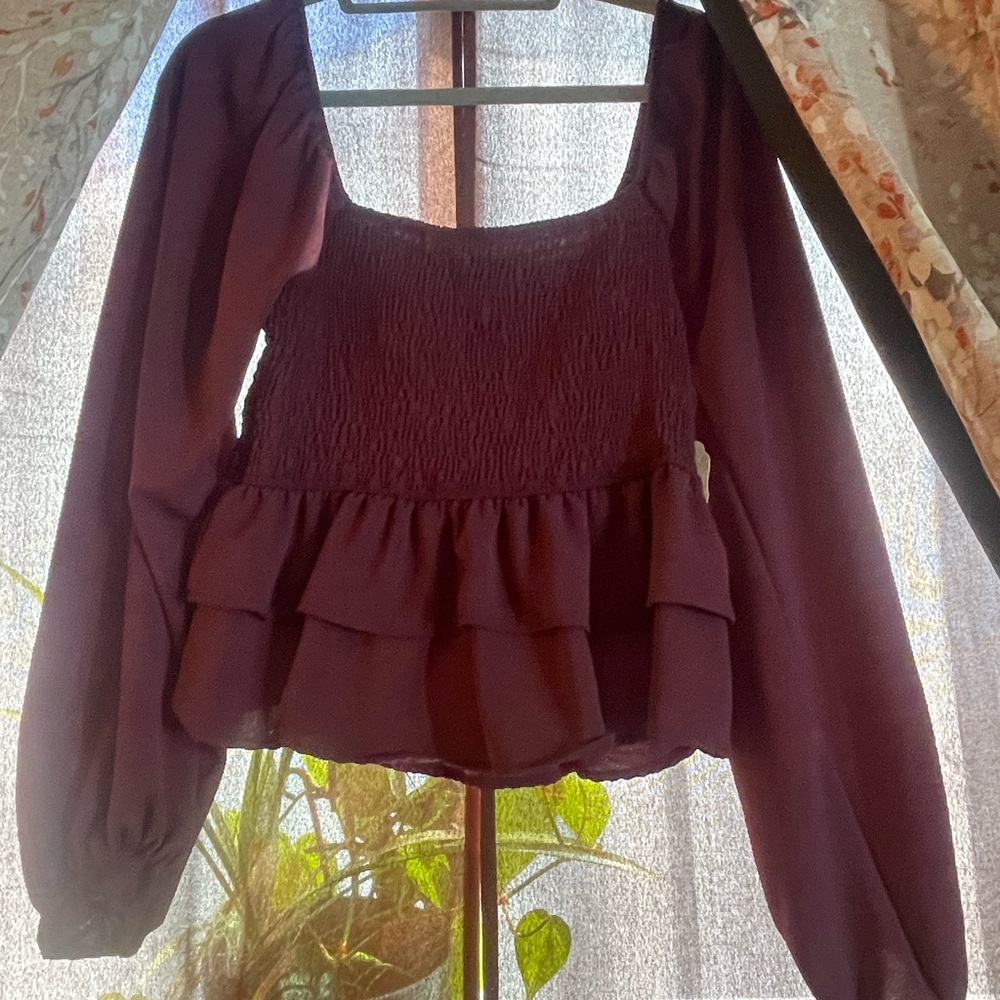 Altar'd State Deep Purple Ruffle Blouse